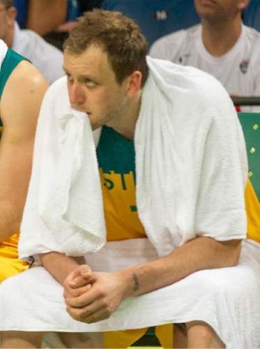 Rick Egan  |  The Salt Lake Tribune

Joe Ingles (7) of Australia watches the final minutes from the bench, as Serbie extends their lead,  Australia vs. Serbia, at Carioca arena, in Rio de Janeiro, Friday, August 19, 2016.