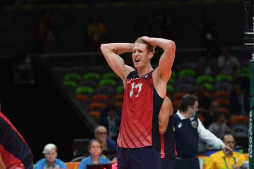 Rick Egan  |  The Salt Lake Tribune

Maxwell Holt (17) of United States reacts as Italy extends their lead in game 5, in mens volleyball, at Maracanãzinho arena, in Rio de Janeiro, Friday, August 19, 2016.