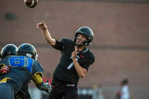 Chris Detrick  |  The Salt Lake Tribune
Alta's Will Dana (7) throws the ball during the game at Alta High School Friday August 19, 2016.