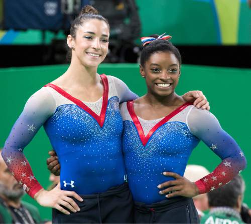 Rick Egan  |  The Salt Lake Tribune

Aly Raisman, and Simone Biles pose for photos after winning the Gold and Silver Medals on the Floor for USA, in Olympic Artistic Gymnastics,  in Rio de Janeiro, Monday, August 15, 2016.

Gold	
Simone Biles
	United States
15.966
Silver	
Aly Raisman
	United States
15.500
Bronze	
Amy Tinkler
	Great Britain