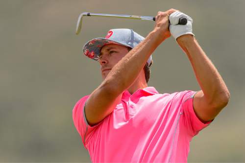 Trent Nelson  |  The Salt Lake Tribune
Jordan Rodgers tees off in the championship match of the 117th Utah State Amateur golf tournament at Soldier Hollow Golf Course in Midway, Saturday July 11, 2015.