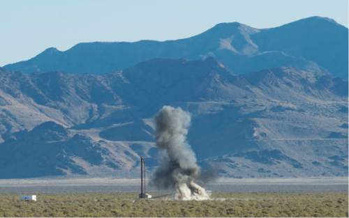 Steve Griffin / The Salt Lake Tribune

Participants in the S/K Challenge event watch a blast that released a chemical that replicated a chemical weapon at Target S at the Dugway Proving Ground's in Dugway Wednesday August 24, 2016 as part of the event that offers an opportunity for foreign, U.S. government, military and private industry to challenge their chemical and biological defense technologies with simulated threats during a two week period.