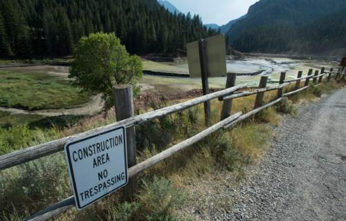 Steve Griffin / The Salt Lake Tribune

The drained Tibble Fork Reservoir in American Fork Canyon Monday August 22, 2016. The reservoir has been emptied because of the Tibble Fork Dam Rehabilitation Project.