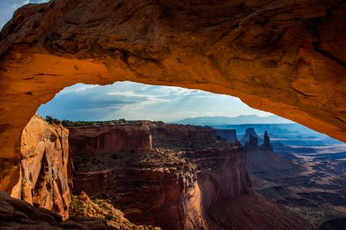 Chris Detrick  |  The Salt Lake Tribune
The view from Mesa Arch in the Island in the Sky District at Canyonlands National Park Thursday August 25, 2016.