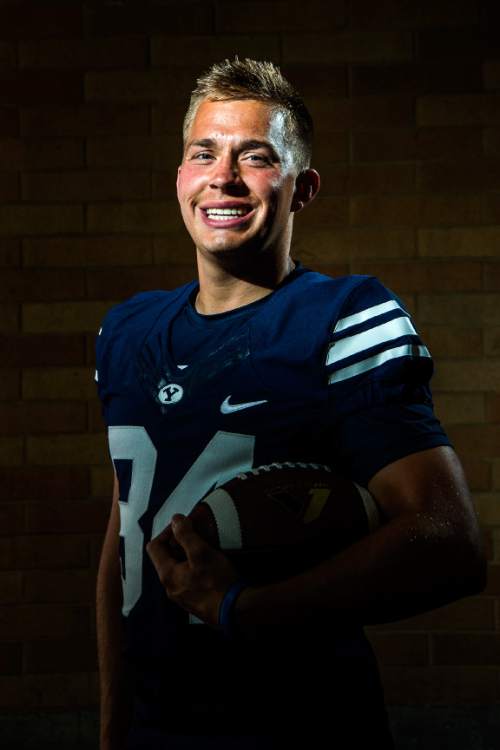 Chris Detrick  |  The Salt Lake Tribune
Brigham Young Cougars James Baird poses for a portrait at the indoor practice facility Tuesday August 9, 2016.