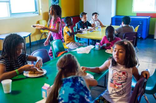 Chris Detrick  |  The Salt Lake Tribune
Students eat a meal at the YMCA Community Family Center in Taylorsville that was prepared at the CAP Central Kitchen.