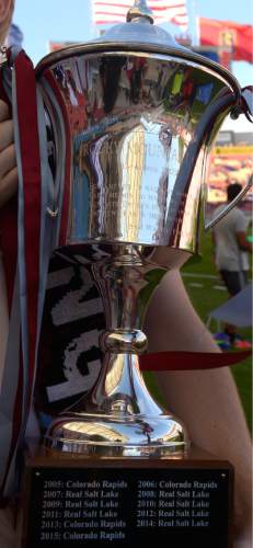 Leah Hogsten  |  The Salt Lake Tribune
The Rocky Mountain Cup. Real Salt Lake defeated the Colorado Rapids 2-1 during their Rocky Mountain Championship Cup game at Rio Tinto Stadium Friday, August 26, 2016.