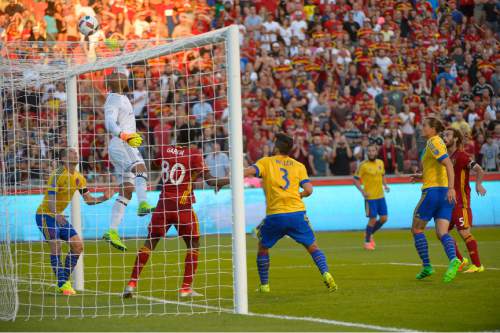 Leah Hogsten  |  The Salt Lake Tribune
Colorado Rapids goalkeeper Tim Howard (1) makes a save in the second half. Real Salt Lake defeated the Colorado Rapids 2-1 during their Rocky Mountain Championship Cup game at Rio Tinto Stadium Friday, August 26, 2016.
