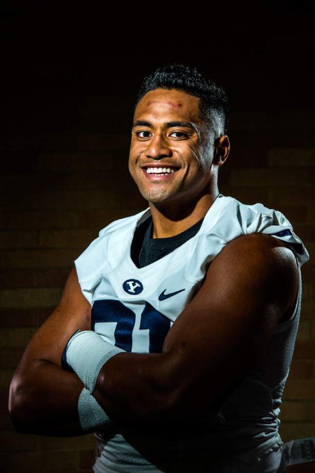 Chris Detrick  |  The Salt Lake Tribune
Brigham Young Cougars linebacker Harvey Langi (21)  poses for a portrait at the indoor practice facility Tuesday August 9, 2016.