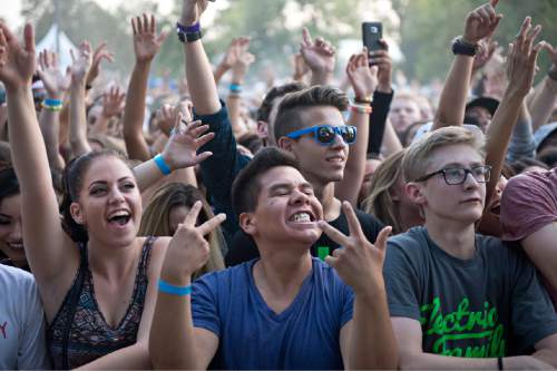 Lennie Mahler  |  The Salt Lake Tribune

Fans watch as Slushii performs in the Twilight Concert Series at Pioneer Park, Thursday, Aug. 4, 2016.