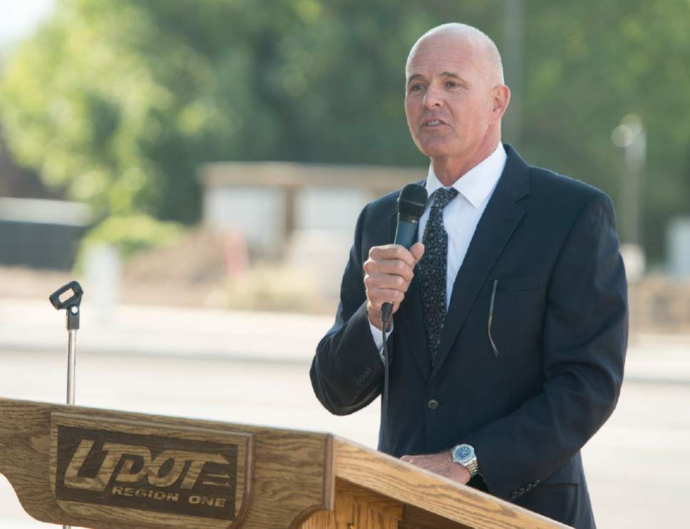 Rick Egan  |  The Salt Lake Tribune

Utah Department of Transportation Executive Director Carlos Braceras speaks during a ceremony to complete improvements in Layton including a ThrU Turn, a single-point urban interchange and additional lanes at Hill Field Road and I-15, Wednesday, August 31, 2016.