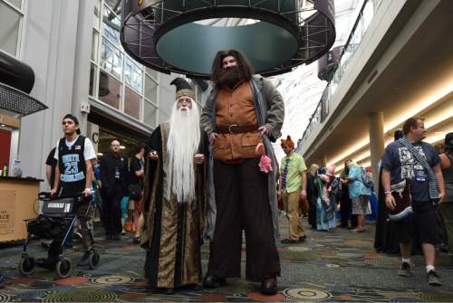 Francisco Kjolseth | The Salt Lake Tribune
Harry Potter fans delight in the creations of Travis Christensen, left, and David Koster, both of West Point, Utah, during day two of the 2016 Salt Lake Comic Con in Salt Lake City on Friday, Sept. 2, 2016.