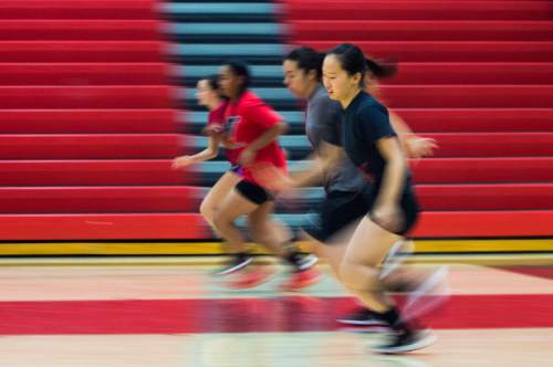 Steve Griffin / The Salt Lake Tribune

The West High School volleyball players run conditioning drills at the end of practice at West High School in Salt Lake City Friday September 2, 2016.