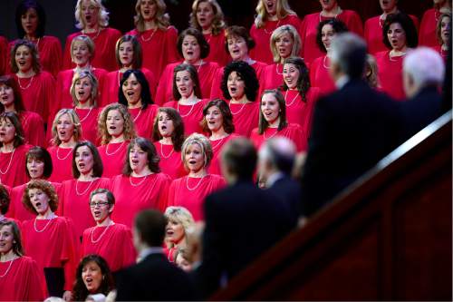 Scott Sommerdorf   |  The Salt Lake Tribune  
The Mormon Tabernacle Choir sings during the morning session of the 186th annual General Conference of the LDS Church, Sunday, April 3, 2016.
