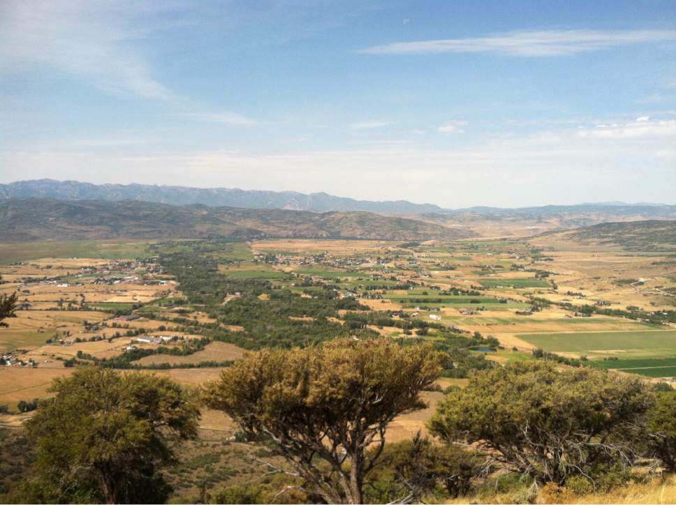 Nate Carlisle  |  The Salt Lake Tribune

The town of Oakley as seen looking west from the ridge atop the Oakley Trail on Aug. 23, 2016. The trail is 4.2 miles roundtrip.
