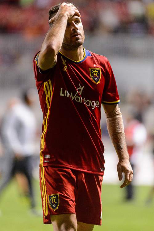 Trent Nelson  |  The Salt Lake Tribune
Real Salt Lake forward Juan Martinez (7) after the end of the 3-3 tie as Real Salt Lake hosts the Los Angeles Galaxy, MLS soccer at Rio Tinto Stadium in Sandy, Wednesday September 7, 2016.