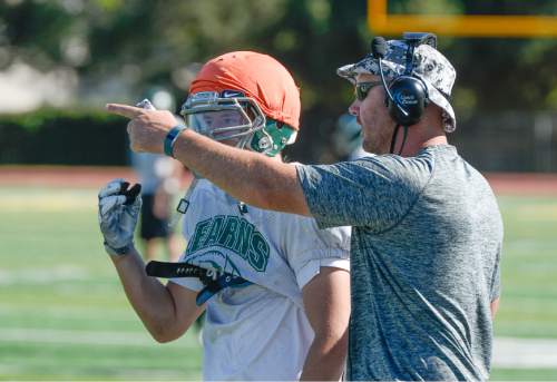 Francisco Kjolseth | The Salt Lake Tribune
Kearns football coach Matt Rickards works with his team during practice on Wednesday, Sept. 7, 2016. Coaches across the state, including Rickards, are vehemently criticizing a proposal to eliminate restrictions on prep athletes transferring between schools, saying it would create a free-for-all that encourages athletes focus on winning and entitlement, rather than than character development and overcoming adversity.