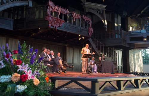 Rick Egan  |  The Salt Lake Tribune
Utah Shakespeare Festival executive director R. Scott Phillips says a few words in July about the new Engelstad Shakespeare Theatre during its dedication in Cedar City.