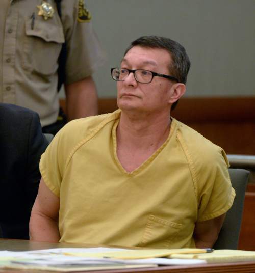 Al Hartmann  |  The Salt Lake Tribune 
Larry Graff, 52, charged with first-degree felony murder in the fatal shooting of 26-year-old Candice Christina Melo, appears for a preliminary hearing in 3rd District Court in West Jordan Wednesday Ap