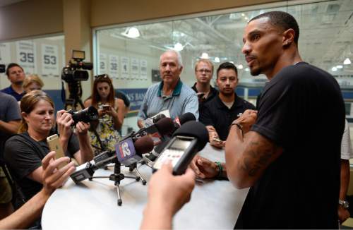 Francisco Kjolseth | The Salt Lake Tribune
The Utah Jazz introduce their new point guard, George Hill, who was officially acquired from the Pacers yesterday after a deal was struck in the days leading up to the NBA draft.