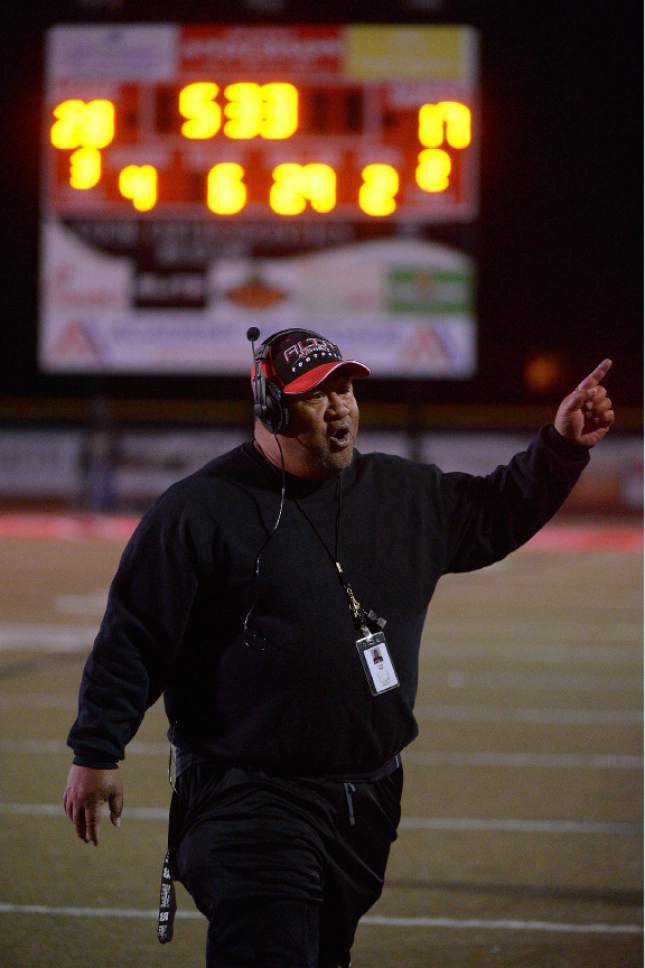 Leah Hogsten  |  The Salt Lake Tribune
Alta head coach Alema Te'o.
Alta High School football team leads Corner Canyon High School 31-24, Friday, October 23, 2015 at Alta.