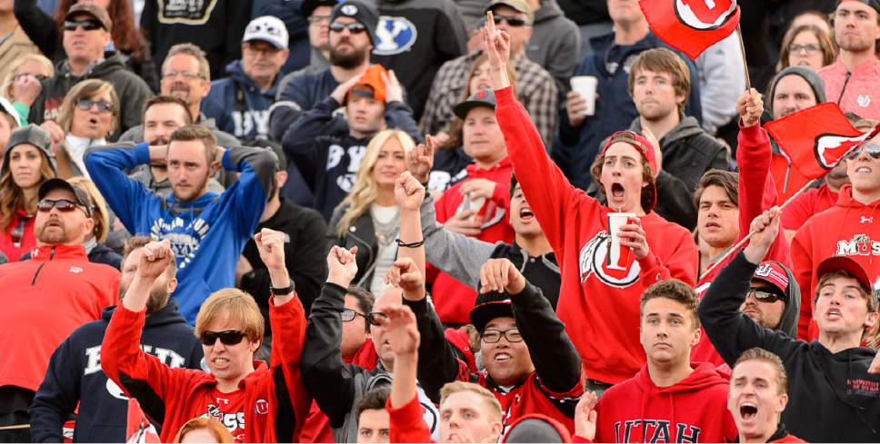 Trent Nelson  |  The Salt Lake Tribune
BYU and Utah fans react during the third quarter as Utah faces BYU in the Royal Purple Las Vegas Bowl, NCAA football at Sam Boyd Stadium in Las Vegas, Saturday December 19, 2015.