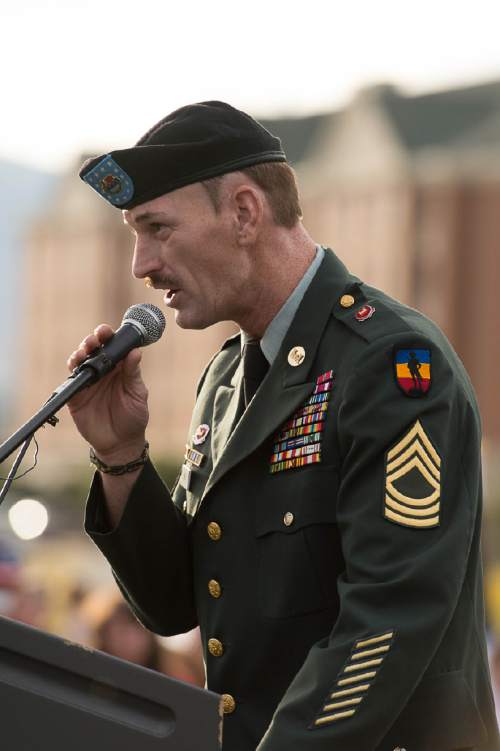 Trent Nelson  |  The Salt Lake Tribune
Veteran Gordon Ewell is honored at a September 11th ceremony at the Healing Field in Sandy, Sunday September 11, 2016.