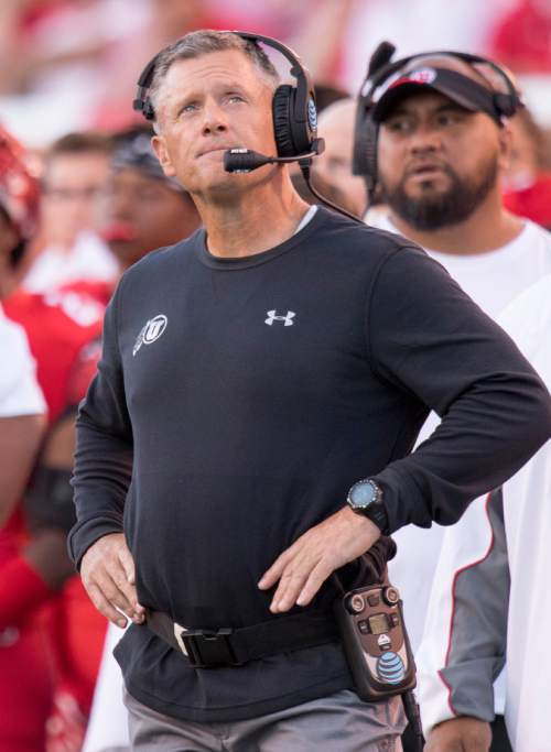 Rick Egan  |  The Salt Lake Tribune

Utah Utes head coach Kyle Whittingham check out the scoreboard as the Cougars take a 13-7 lead in the second quarter, in football action, BYU vs. Utah at Rice-Eccles Stadium, Saturday, September 10, 2016.