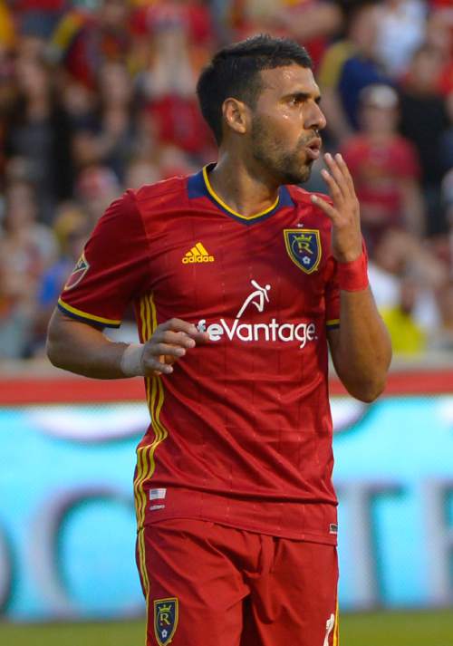 Leah Hogsten  |  The Salt Lake Tribune
Real Salt Lake midfielder Javier Morales (11) reacts to his blocked penalty kick. Real Salt Lake defeated the Colorado Rapids 2-1 during their Rocky Mountain Championship Cup game at Rio Tinto Stadium Friday, August 26, 2016.