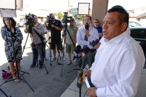 Francisco Kjolseth | The Salt Lake Tribune
Well-known Utah Latino activist Tony Yapias, who has been charged with rape for an alleged assault on a woman who had broken off their long-term relationship in March, holds a press conference in North Salt Lake on Tuesday, Sept. 13, 2016.