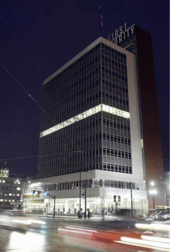 |  Tribune File Photo

First Security building on 400 South and Main pictured on November 9, 2008. The building was designed by W.A. Sarmiento and was completed in 1955.