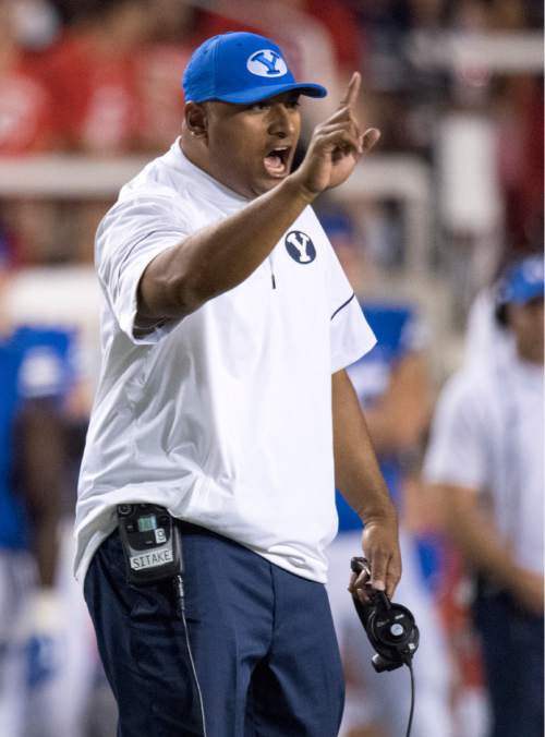 Rick Egan  |  The Salt Lake Tribune

Brigham Young Cougars head coach Kalani Sitake, in football action, BYU vs. Utah, at Rice-Eccles Stadium, Saturday, September 10, 2016.