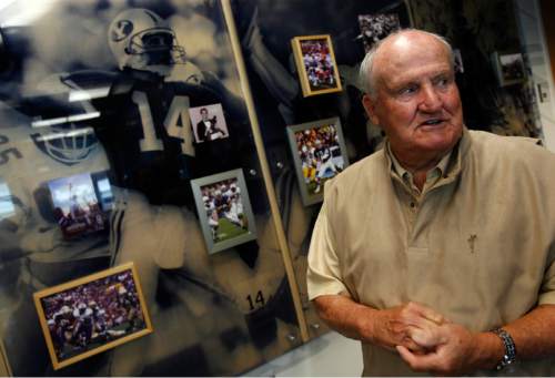 Francisco Kjolseth  |  The Salt Lake Tribune
 
Legendary BYU football coach LaVell Edwards, who retired from coaching 10 years ago speaks about his experience coaching during a visit to the BYU Student Athlete Building on the BYU campus on Tuesday, May 18, 2010.