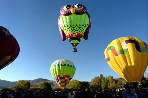 Scott Sommerdorf   |  The Salt Lake Tribune  
The Autumn Aloft Hot Air Balloon Festival returns for its third flight at the North 40 Fields in Park City, Saturday, September 17, 2016.