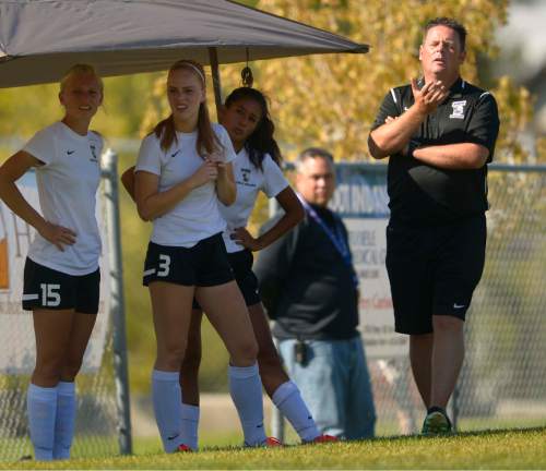 Leah Hogsten  |  The Salt Lake Tribune
Tooele's coach Stephen Duggan gives guidance from the sidelines during their win against Union High School, 6-0, September 16, 2016. Tooele High School girls' soccer team has never won a state title, in fact the Buffaloes have rarely even had a winning season. That's what has made this season so special. Under the direction of Duggan, Tooele is off to a 7-1-2 start, and feeling very much like a title contender for once.