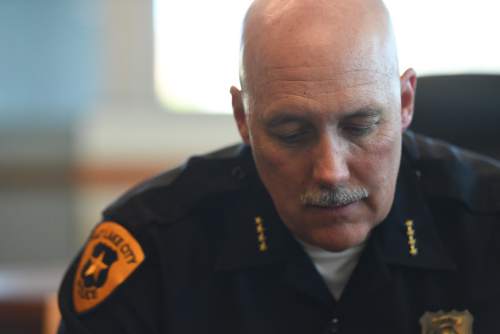 Francisco Kjolseth | The Salt Lake Tribune
In the wake of recent tensions with the public, Salt Lake City Police Chief Mike Brown sits down for a discussion about de-escalation training recently.