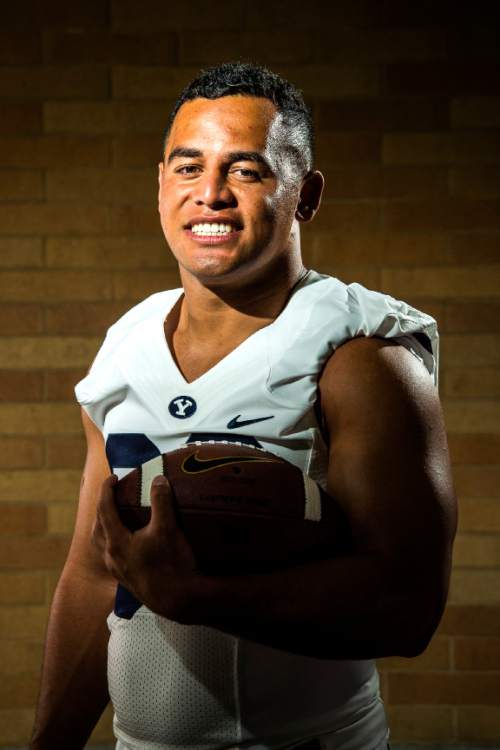 Chris Detrick  |  The Salt Lake Tribune
Brigham Young Cougars linebacker Butch Pau'u (38) poses for a portrait at the indoor practice facility Tuesday August 9, 2016.