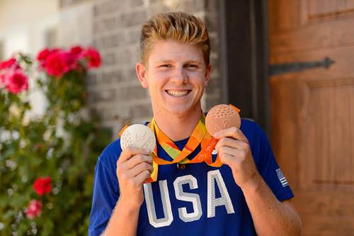 Trent Nelson  |  The Salt Lake Tribune
17-year-old Hunter Woodhall with the two Paralympic medals he won in track & field in Rio. Thursday September 22, 2016.