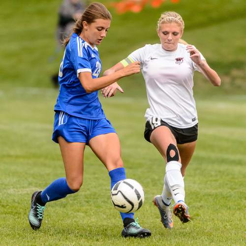 Trent Nelson  |  The Salt Lake Tribune
Fremont's Courtney Talbot and Weber's Cassidy McCormick (19) as Weber hosts Fremont high school soccer in Ogden, Thursday September 22, 2016.