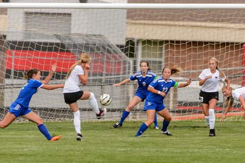 Trent Nelson  |  The Salt Lake Tribune
Weber's Ellie Maughan scores as Weber hosts Fremont high school soccer in Ogden, Thursday September 22, 2016.