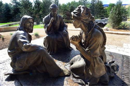 Scott Sommerdorf   |  The Salt Lake Tribune  
"Master Say On" - Luke 7:36-50, in the The Light of the World garden, with sculptures created by Utah artist Angela Johnson, Thursday, September 22, 2016.