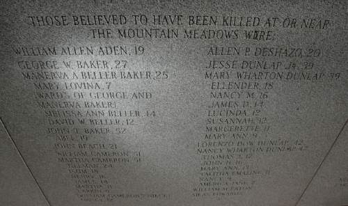 A granite panel at an overlook above the valley describes the Mountain Meadows Massacre and lists the names of the people killed. Mountain Meadows is located near Enterprise, UT Sept. 7, 2007.  Steve Griffin/The Salt Lake Tribune 9/10/07