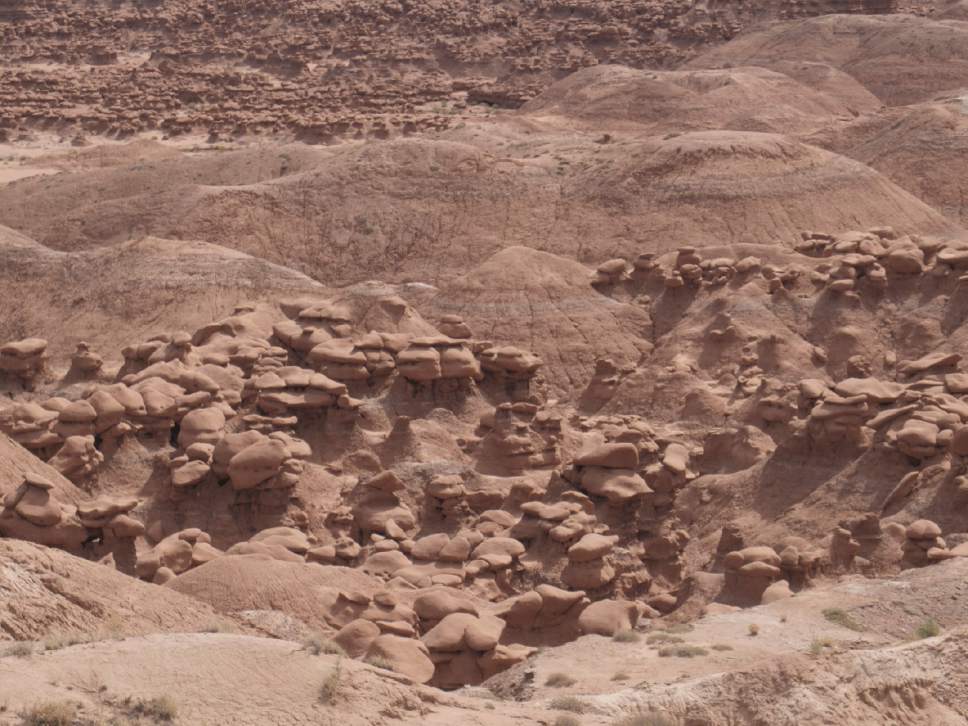 Nate Carlisle  |  The Salt Lake Tribune

The goblin rock formations, seen here on Sept. 11, 2016, that give Goblin Valley State Park its name can be seen from the Curtis Bench Trail.