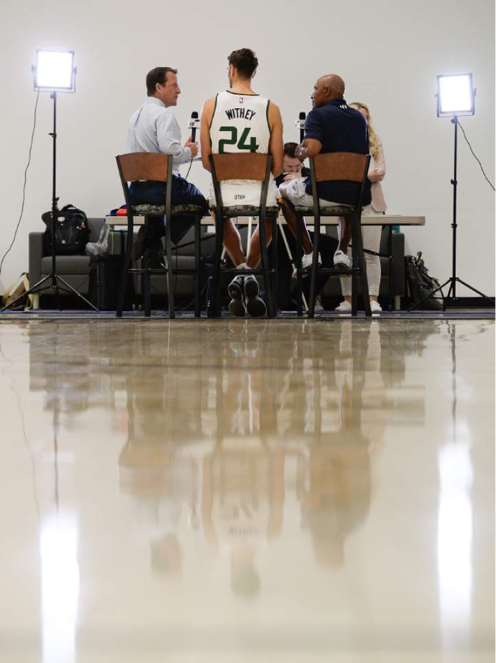 Francisco Kjolseth | The Salt Lake Tribune
Jeff Withey speaks with utahjazz.com as the Utah Jazz opens training camp with media day for players at the team's training facility in Salt Lake on Monday, Sept. 26, 2016.