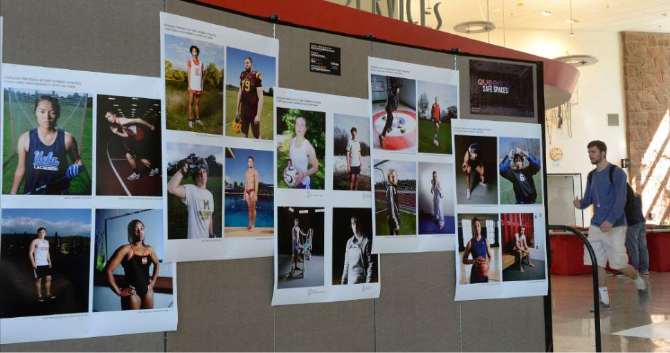 Al Hartmann  |  The Salt Lake Tribune
Fearless: Portraits of LGBT Student Athletes photo exhibit was set up in the Shepherd Student Union Building at the University of Utah Wednesday September 28.