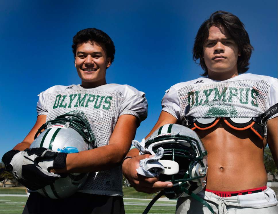 Rick Egan  |  The Salt Lake Tribune

Juniors Nate and Cameron Latu are twin brothers, who both play defensive end for Olympus and are both currently committed to play at BYU, Monday, September 26, 2016.