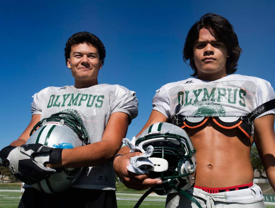 Rick Egan  |  The Salt Lake Tribune

Juniors Nate and Cameron Latu are twin brothers, who both play defensive end for Olympus and are both currently committed to play at BYU, Monday, September 26, 2016.