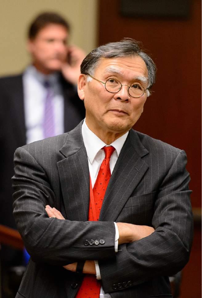 Trent Nelson  |  The Salt Lake Tribune
Sen. Brian Shiozawa, R-Cottonwood Heights, prepares to speak about his bill, SB164, which later failed to pass during a meeting of the House Business and Labor Committee at the State Capitol Building in Salt Lake City, Wednesday March 4, 2015. SB164 would have enacted Healthy Utah, the Governor's plan for expanding Medicaid to cover those in the so-called coverage gap and even more low-income Utahns. At rear is Rep. Jim Dunnigan, R-Taylorsville, who later presented an alternative plan.