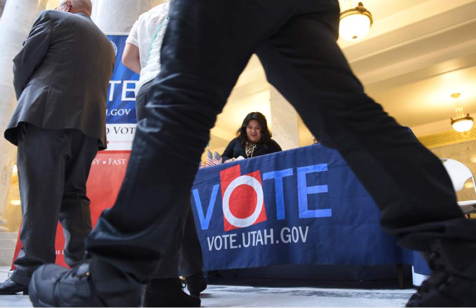 Francisco Kjolseth | The Salt Lake Tribune
The U.S. Citizenship and Immigration Services host a naturalization ceremony for 132 citizenship applicants from 49 countries at the Utah Capitol on Friday, Sept. 30, 2016, who were then eligible to register to vote.