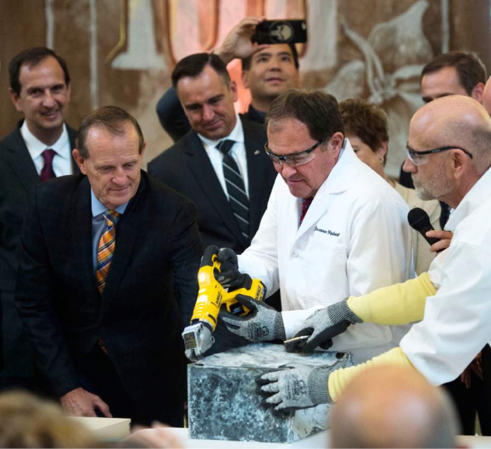 Steve Griffin / The Salt Lake Tribune


Gov. Gary Herbert uses a power snipper to cut open a copper time capsule that was placed in the State Capitol in April 1914, during a ceremony at the Capitol Rotunda in Salt Lake City Monday October 3, 2016.